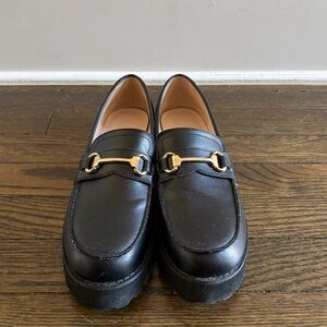 Princess Polly Black Loafers with Gold Bit Detail